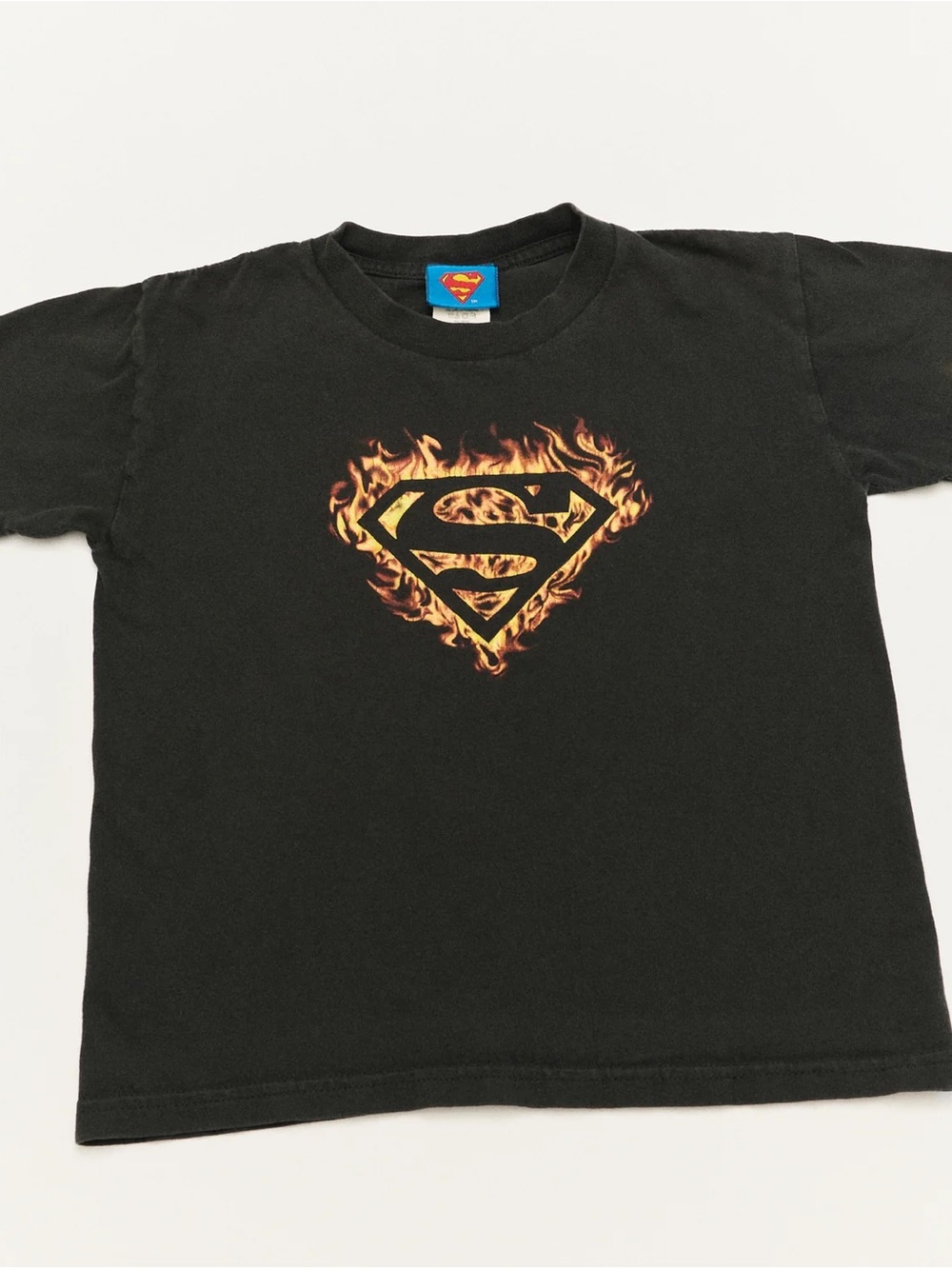 Vintage Early 2000s DC Comics Flaming Superman Shield Tee Black 2XL